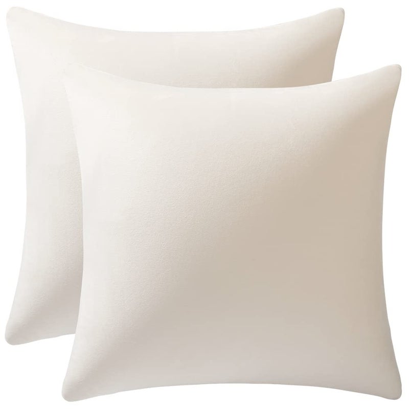 DEZENE Throw Pillow Covers 20x20 Cream: Pack of 2 Cozy Soft Velvet Square Modern Luxury Decorative Throw Pillow Cases for Sofa Couch Living Room Bed Home Decor - Image 1